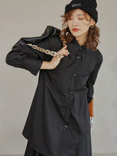 Women Lapel Long Sleeve Irregular Dress